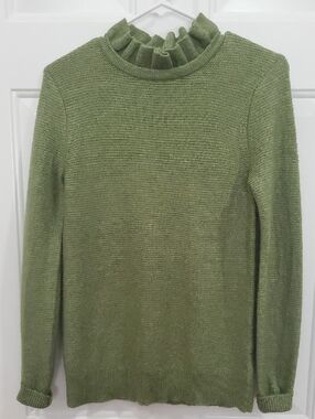 J. Crew Olive Green Ruffle Neck Sweater